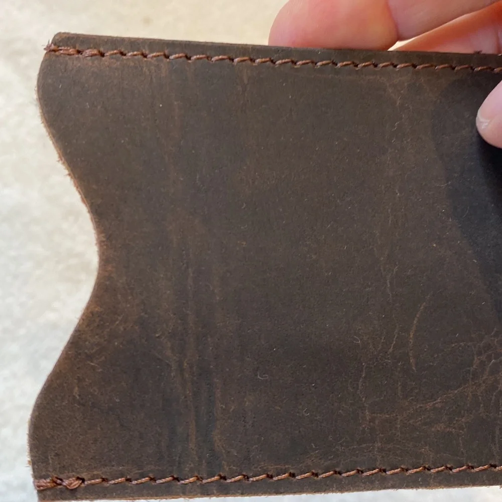 NWT NIB dark brown rugged buffalo leather credit card holder